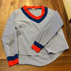 KULE Striped Blouse with Red and Blue Accents